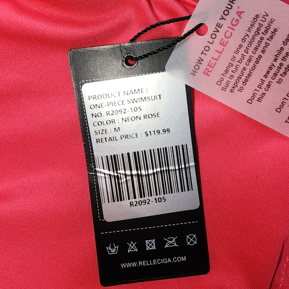 NWT, neon rose one piece swimsuit, Medium - Picture 9 of 10